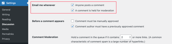 Default WordPress Comment Notification Settings Default WordPress Comment Notification Settings