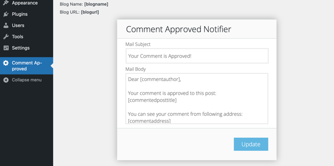 Custom Notification for Comments Approved Custom Notification for Comments Approved