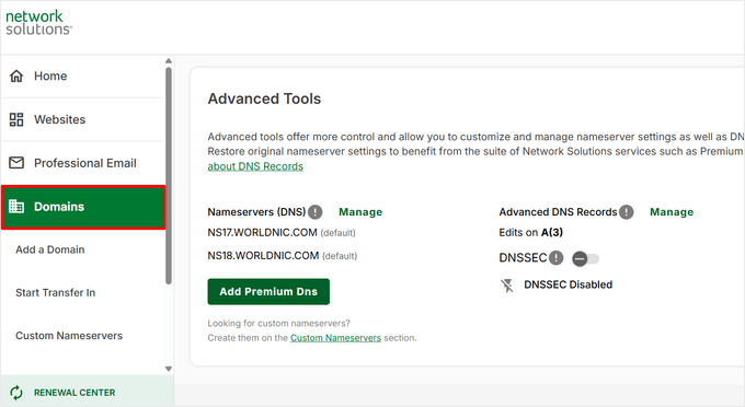 Network Solutions DNS settings