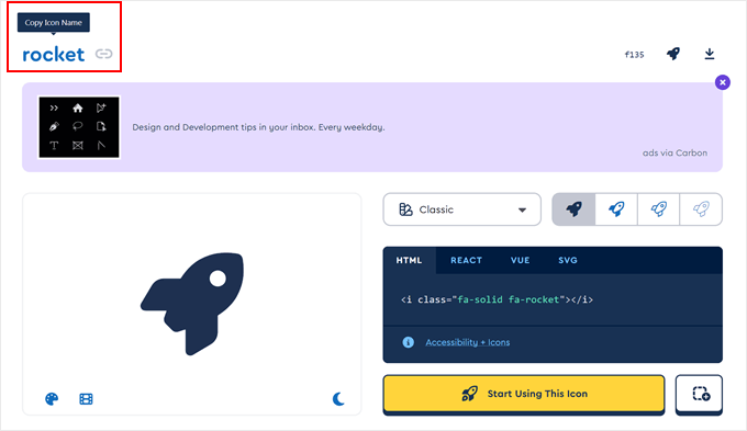 Copying the Font Awesome icon name for the shortcode Copying the Font Awesome icon name for the shortcode