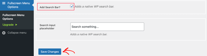 Conteúdo do Menu em Tela Cheia - Barra de Pesquisa