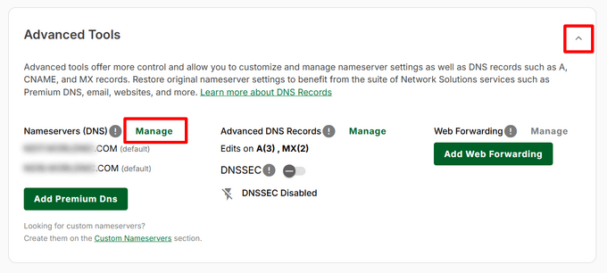 Network Solutionsのネームサーバーを管理する
