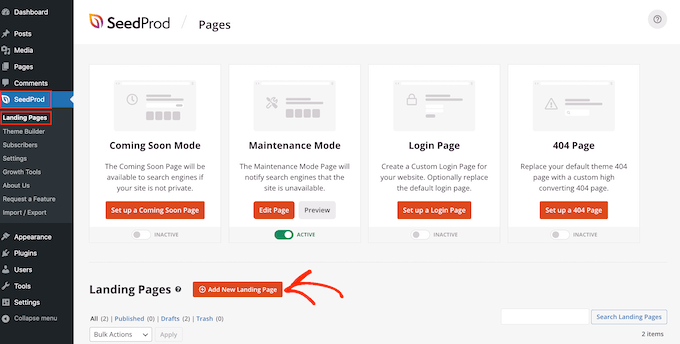 Creating a new landing page with SeedProd Creating a new landing page with SeedProd