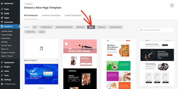 The SeedProd template library The SeedProd template library