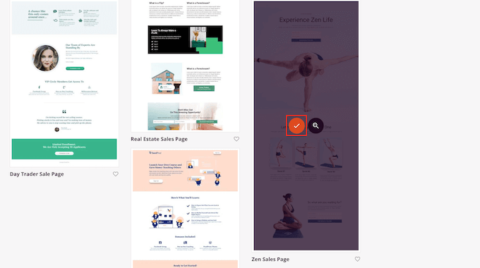 Selecting a sales template in SeedProd Selecting a sales template in SeedProd