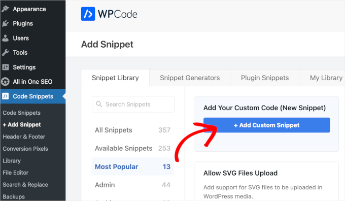 Adding custom code in WPCode Adding custom code in WPCode