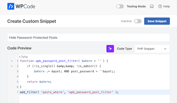 Code preview for hiding password-protected posts Code preview for hiding password-protected posts