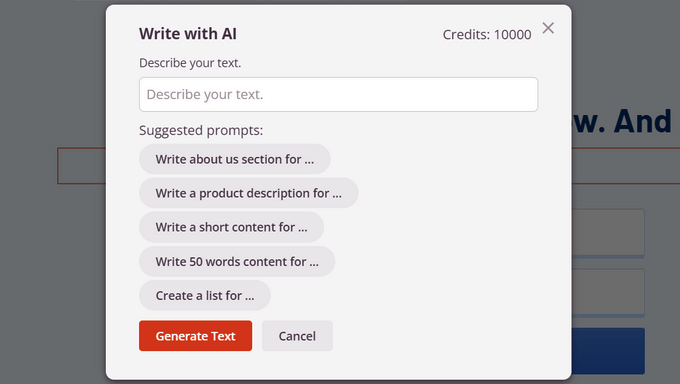How to generate website text using AI