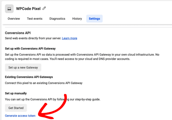 Genera un token di accesso per l'API delle conversioni di Facebook