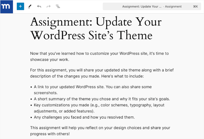 Adding assignment descriptions Adding assignment descriptions