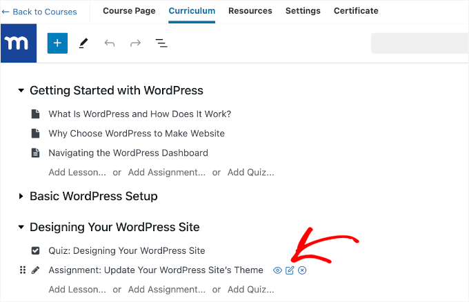 The Edit Assignments button The Edit Assignments button