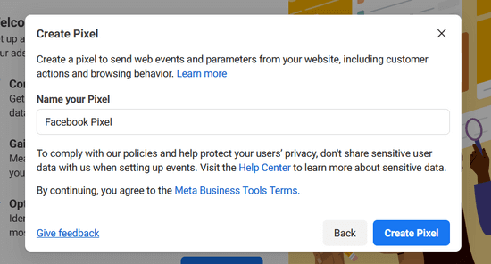 Inserisci un nome per il tuo pixel