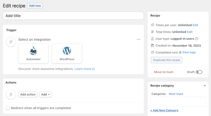 The Uncanny Automator user interface for WordPress