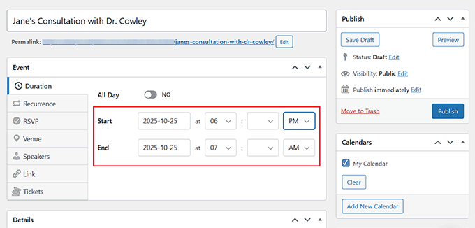 Add a new event in Google Calendar 