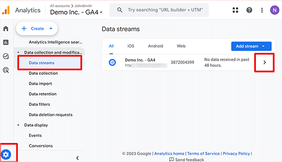 Select data stream in Google Analytics Select data stream in Google Analytics