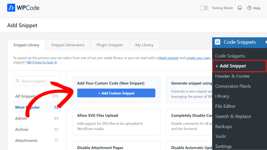 Add a new custom code snippet in WPCode Add a new custom code snippet in WPCode