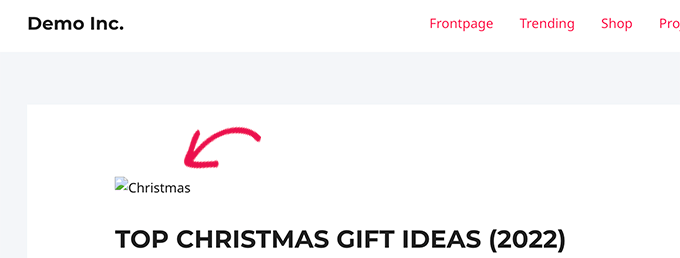 Immagine interrotta in WordPress