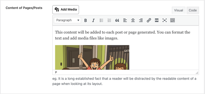 Adding Content for the Posts or Pages You Will Generate