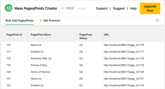 List of the Posts or Pages That Were Bulk Generated