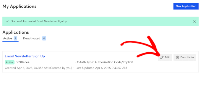 Click Edit in My Applications