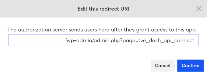 Adding the redirect URI