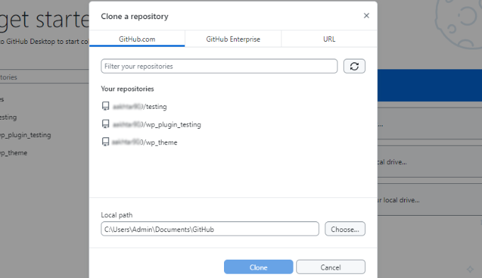 Choose a repo from GitHub to clone Choose a repo from GitHub to clone