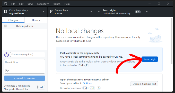 Sync your local and GitHub repositories Click the push origin button