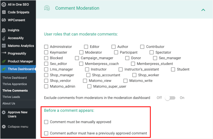Disabling comment moderation
