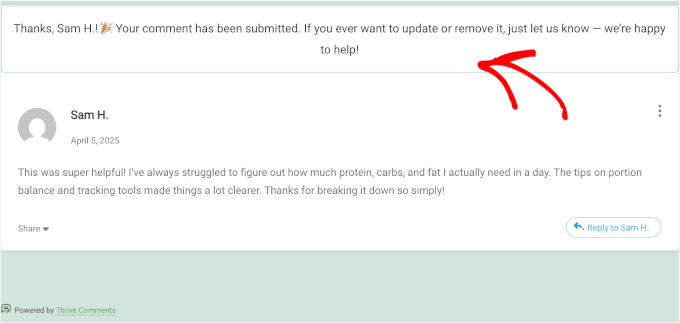 Thank-you message to blog commenters