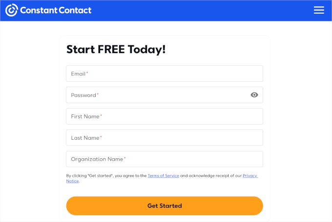 Signing up for Constant Contact