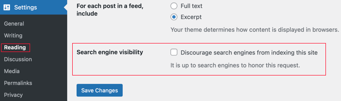 Search engine visibility option in WordPress Settings Search engine visibility option in WordPress Settings