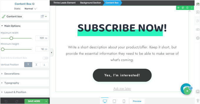 The Thrive Leads editor