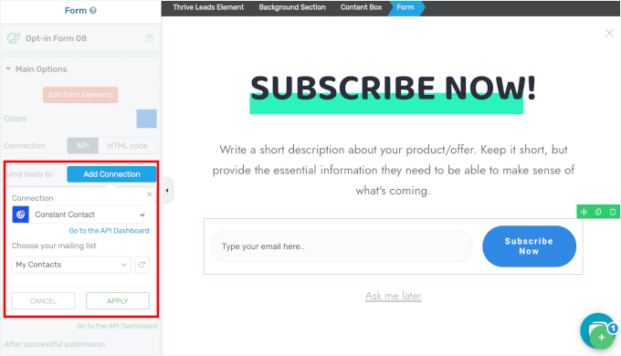 Applying Constant Contact connection