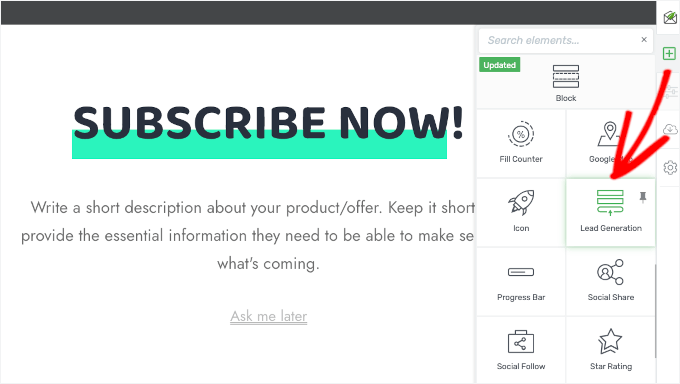 Adding lead generation element