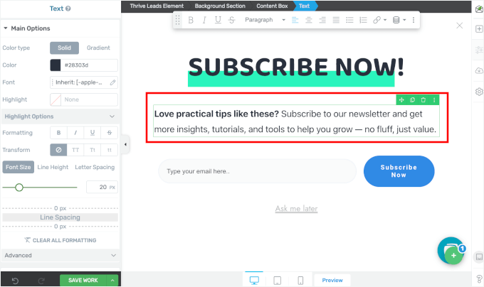Editing text elements