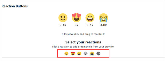 Select the Facebook-like reactions you want to display Select the Facebook-like reactions you want to display