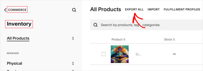 Export products from Squarespace