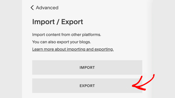 Exporting content from Squarespace