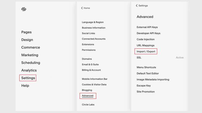 Squarespace Import/Export