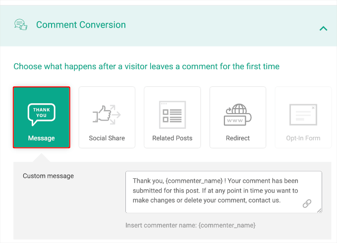 Adding a thank-you message in Thrive Comments