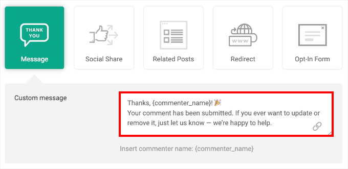 Create a custom thank-you message for blog commenters in Thrive Comments