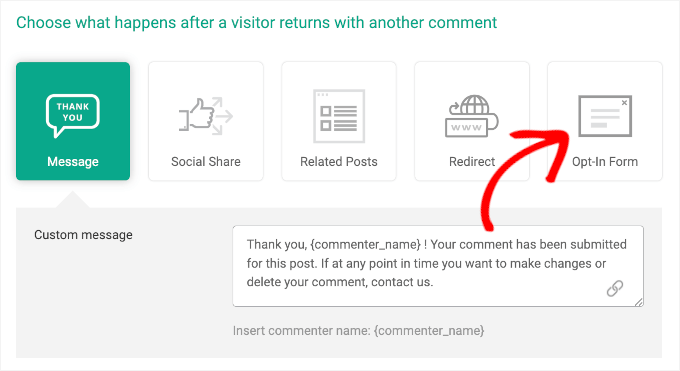 The Opt-In Form option in Thrive Comments