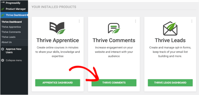 Go to Thrive Comments dashboard