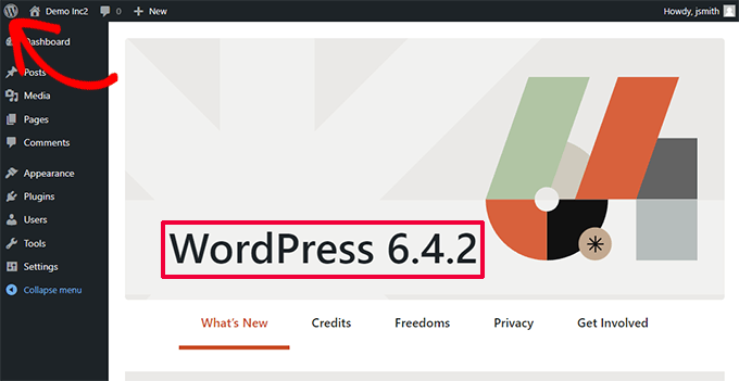 Página Acerca de para la versión de WordPress 6.4.2