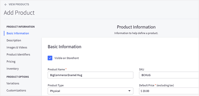 Adding a product in BigCommerce