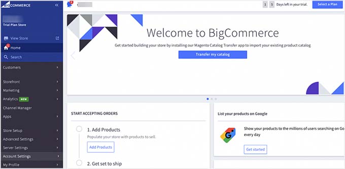 BigCommerce dashboard