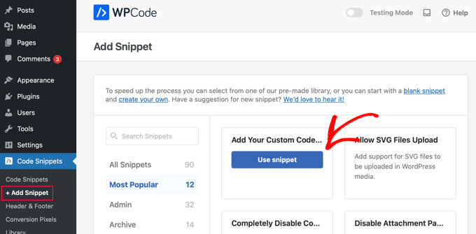 Adding a New Snippet in WPCode Adding a New Snippet in WPCode
