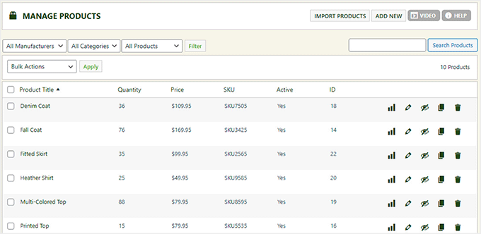 Manage products in WP EasyCart