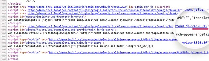 Versión del plugin en el código fuente