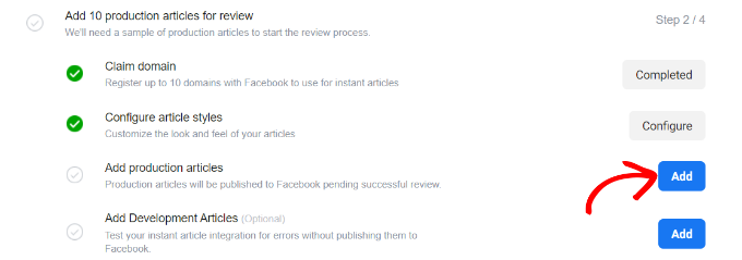 Ajouter des articles de production